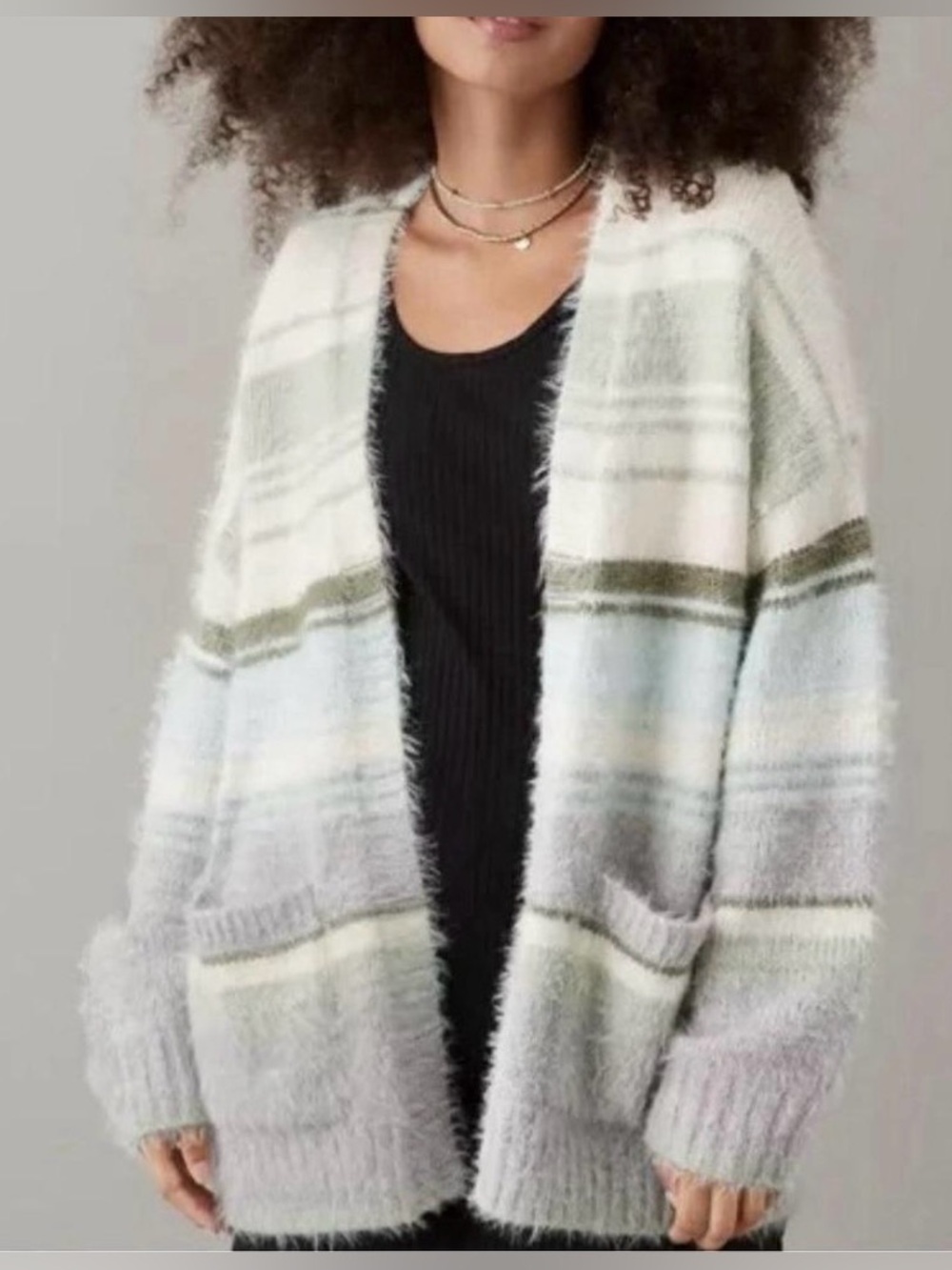 American Eagle Whoa So Cozy
Fuzzy Striped Open Front Cardigan
Sweater Sz.S